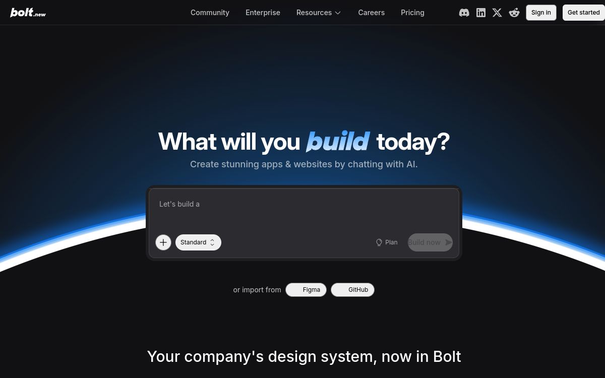 Screenshot di Bolt.new