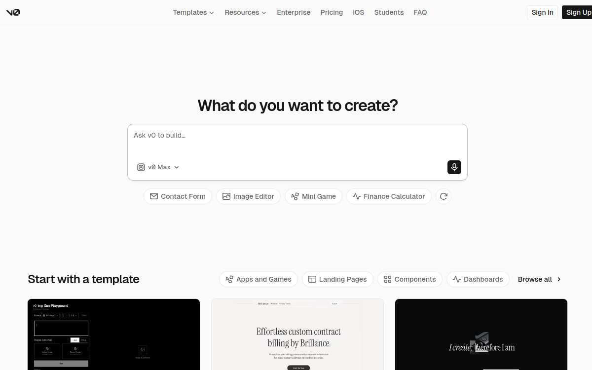 Screenshot di v0 (Vercel)