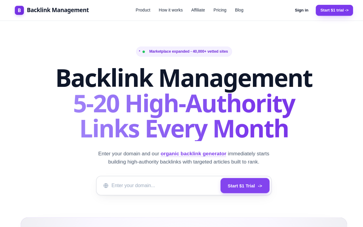 Screenshot di BacklinkManagement.io
