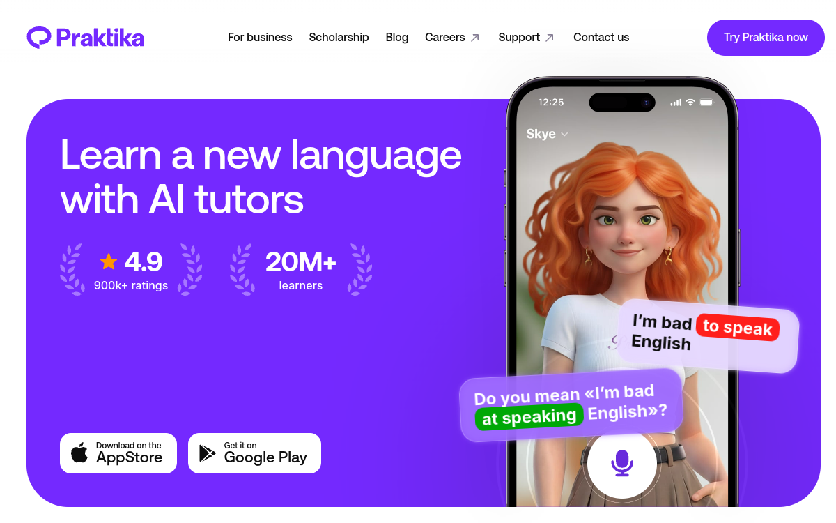 Screenshot di Praktika AI