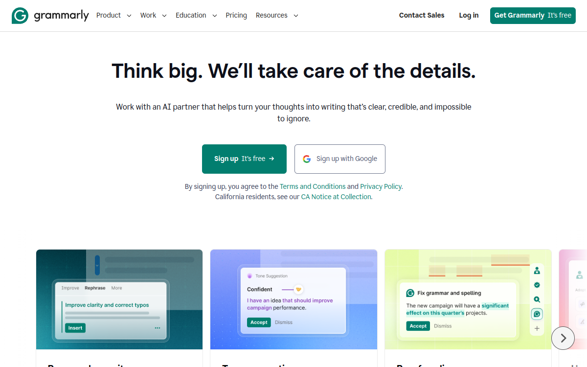 Screenshot di Grammarly