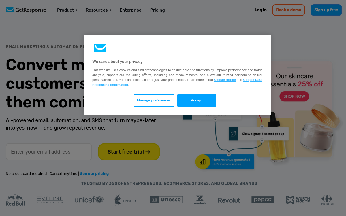 Screenshot di GetResponse