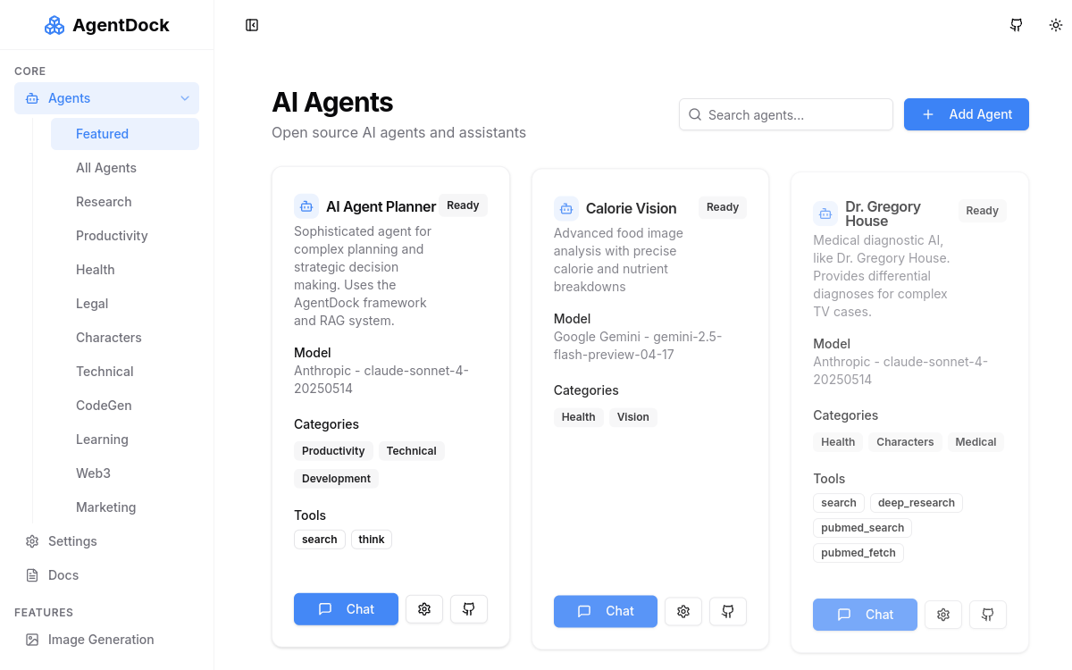 Screenshot di AgentDock