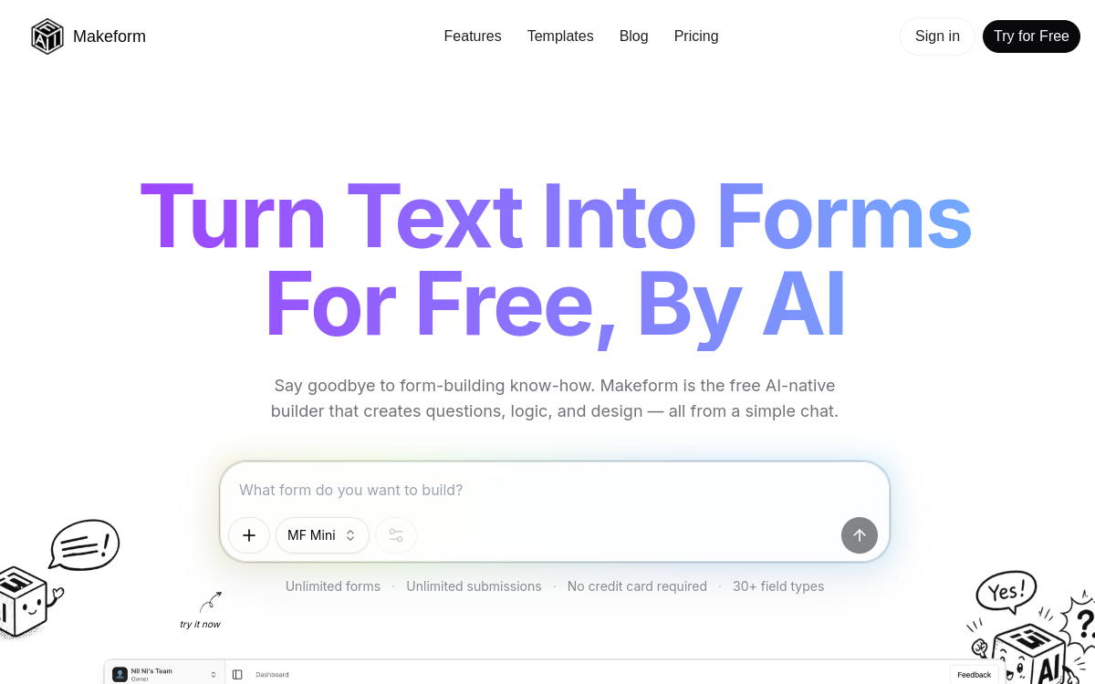 Screenshot di Makeform AI