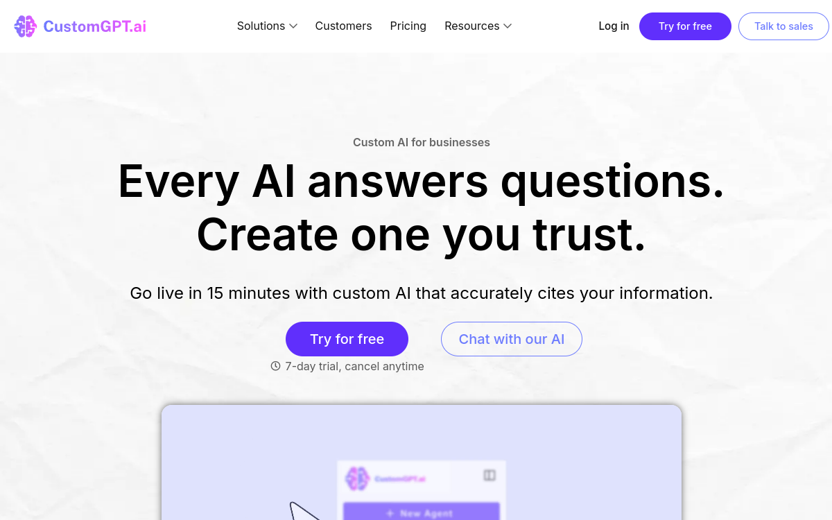 Screenshot di CustomGPT.ai