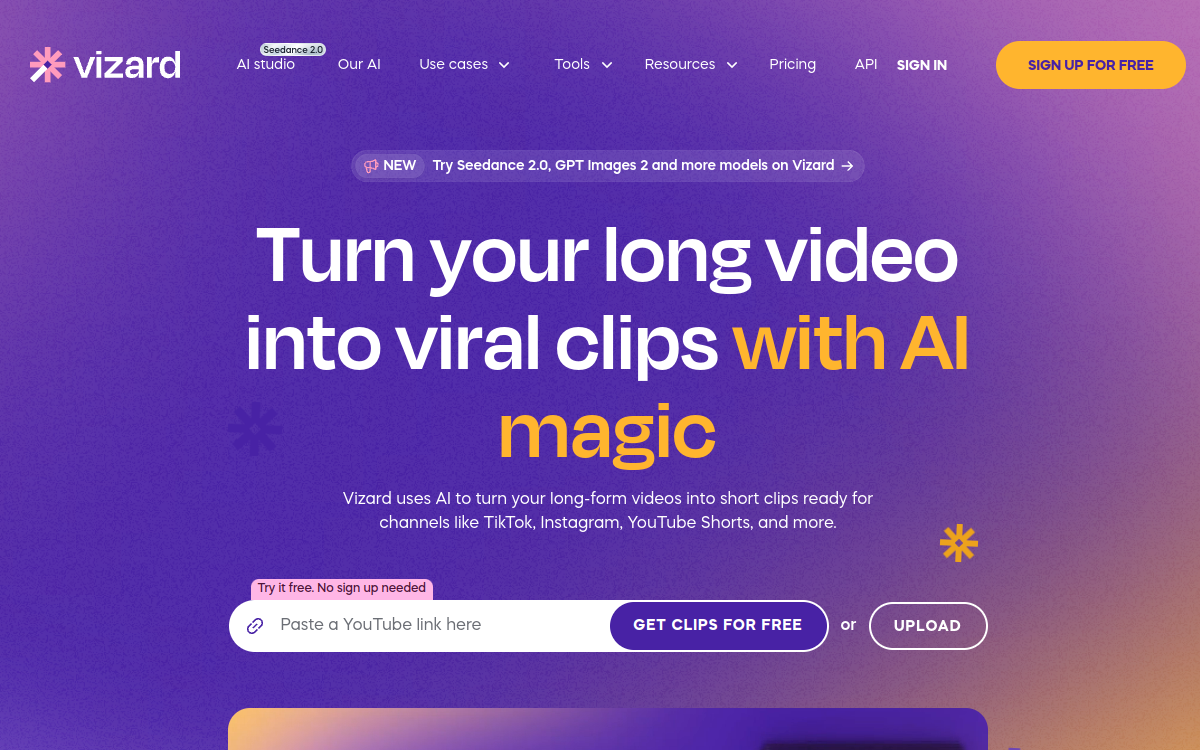 Screenshot di Vizard AI