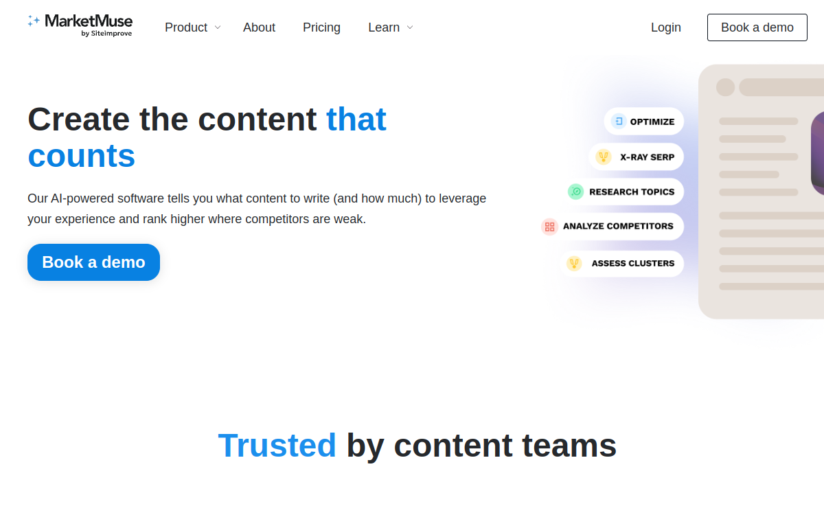 Screenshot di MarketMuse
