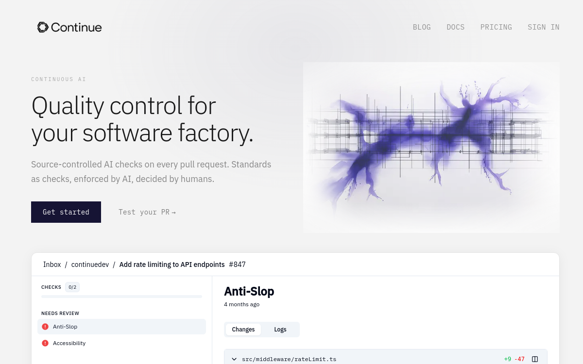 Screenshot di Continue.dev