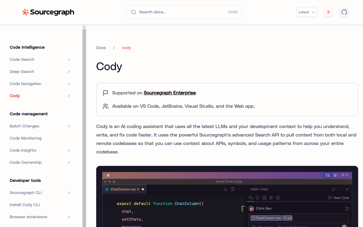 Screenshot di Sourcegraph Cody