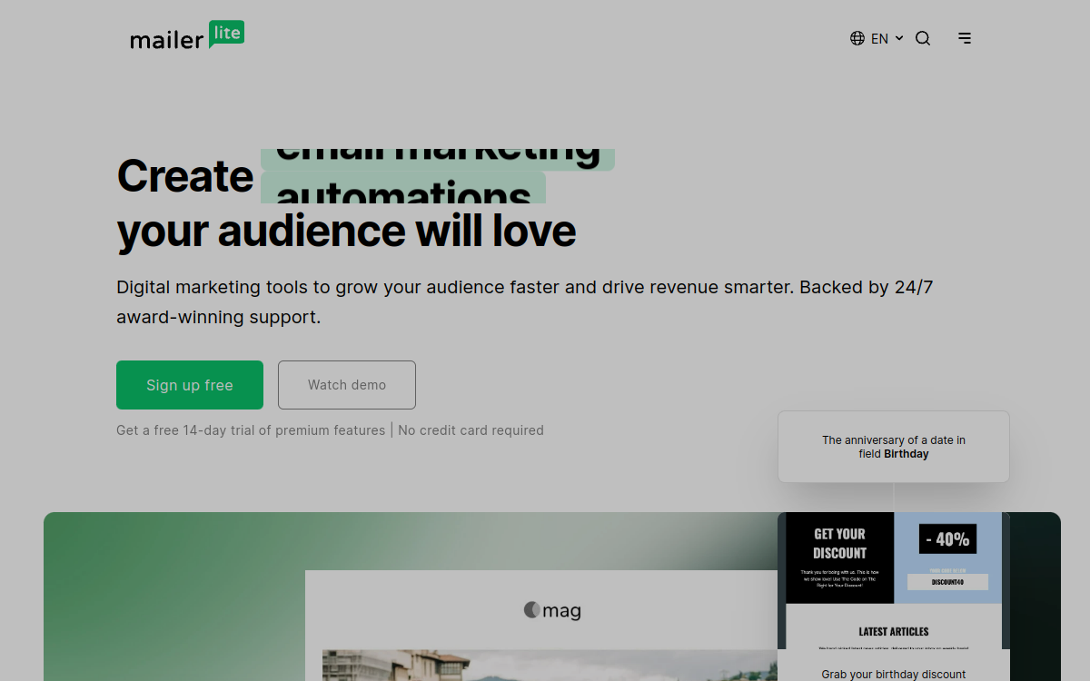 Screenshot di MailerLite AI