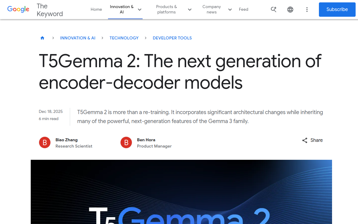 Screenshot di T5Gemma 2 (Google)