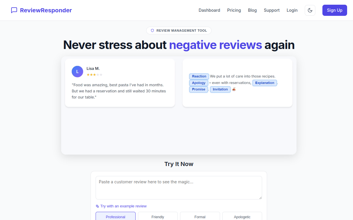 Screenshot di ReviewResponder