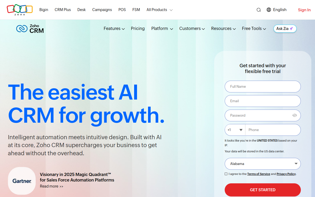 Screenshot di Zoho CRM