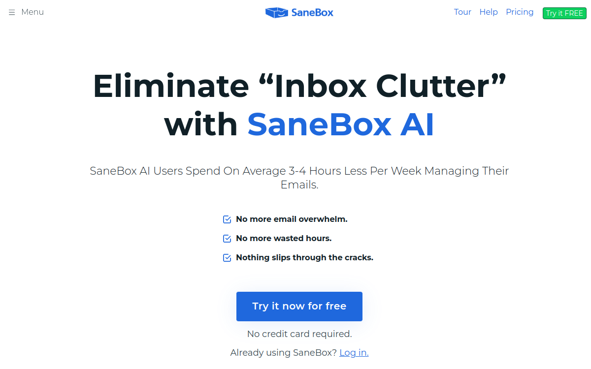 Screenshot di SaneBox