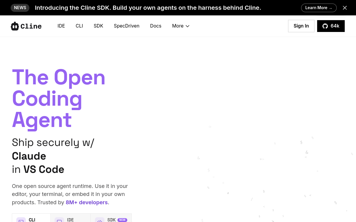 Screenshot di Cline