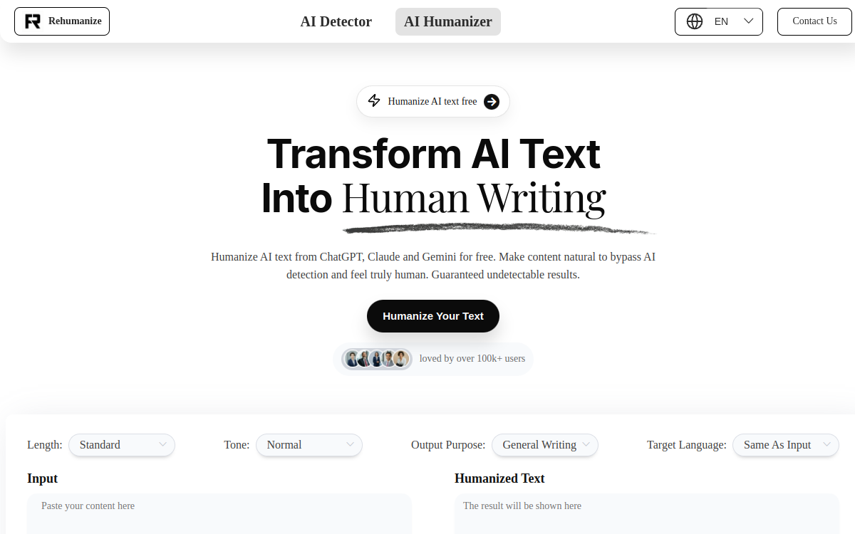 Screenshot di Rehumanize.io