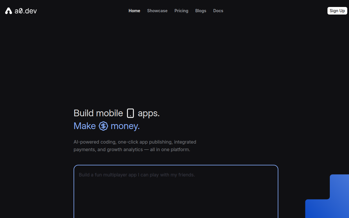 Screenshot di a0.dev