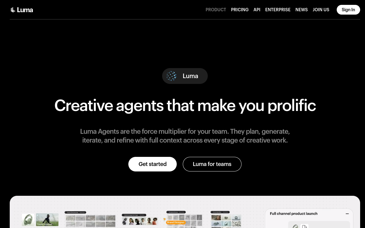 Screenshot di Luma Agents
