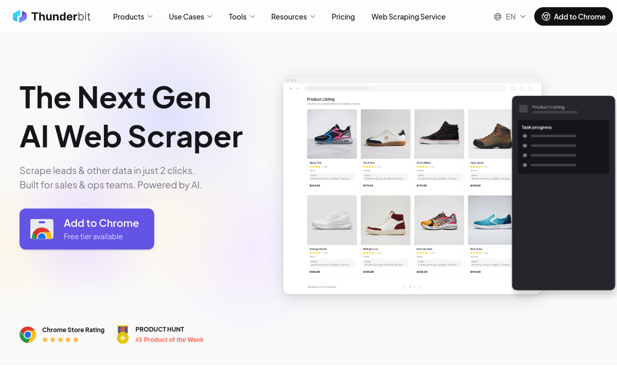 Screenshot di Thunderbit