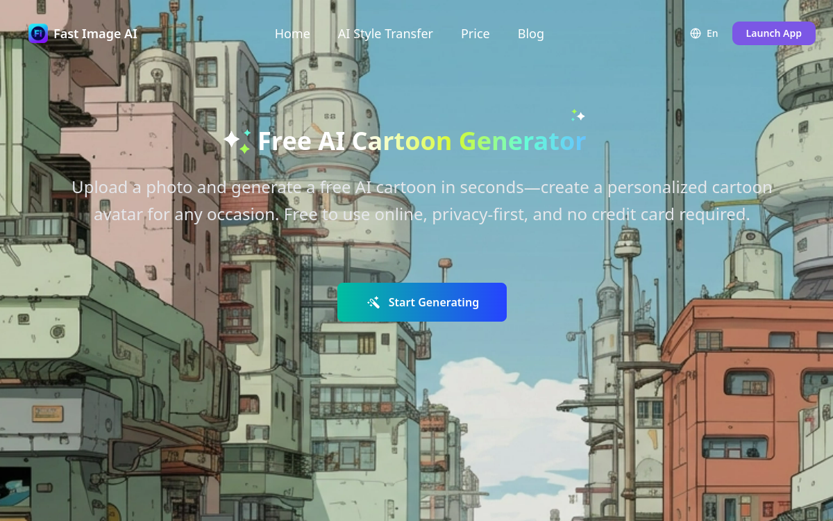 Screenshot di FastImage — AI Cartoon Generator