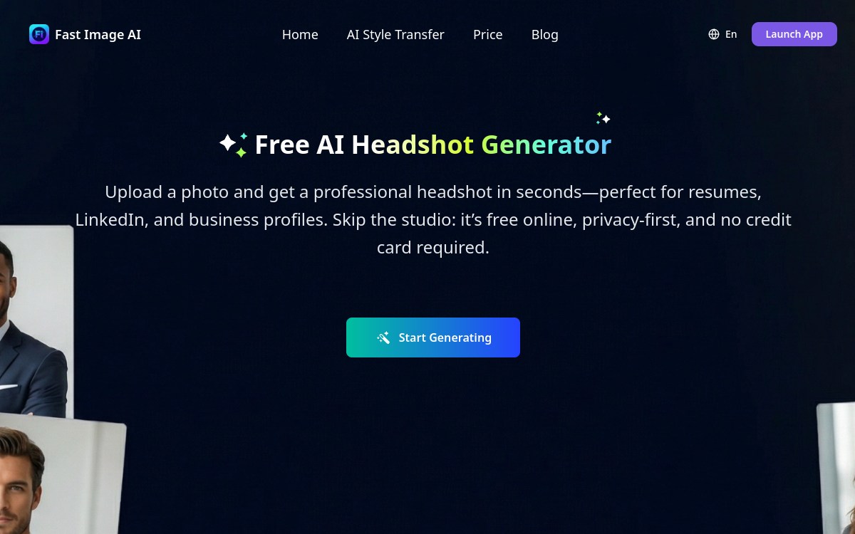 Screenshot di FastImage — AI Headshot Generator