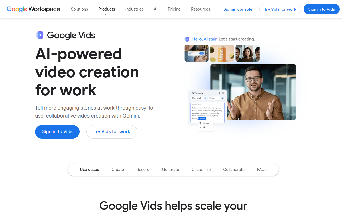 Screenshot di Google Vids