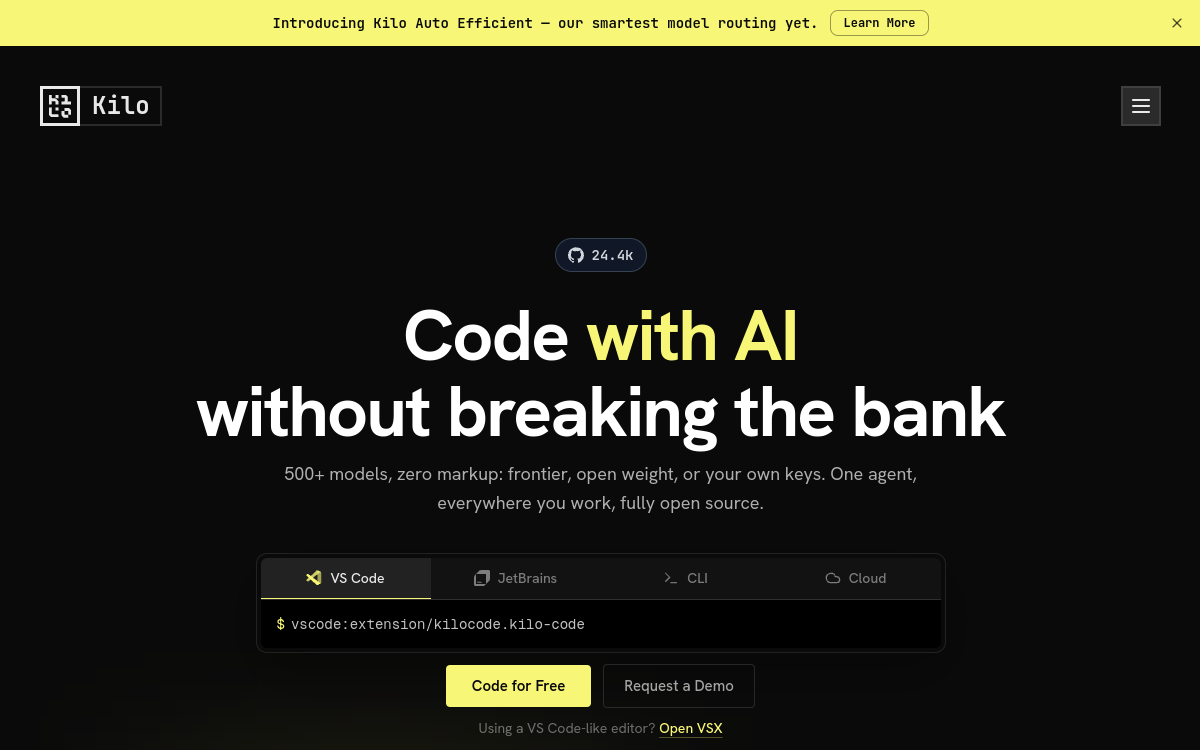 Screenshot di Kilo Code