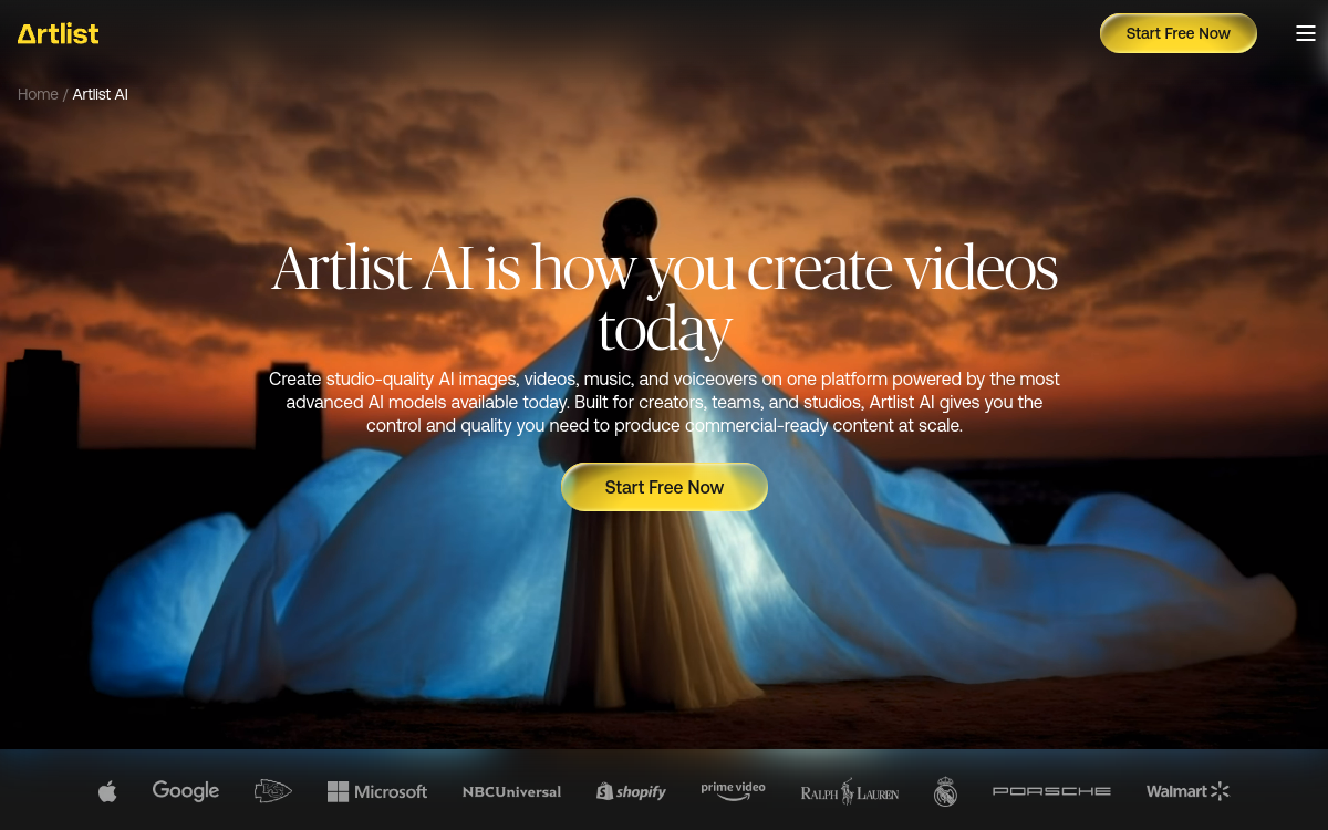 Screenshot di Artlist AI