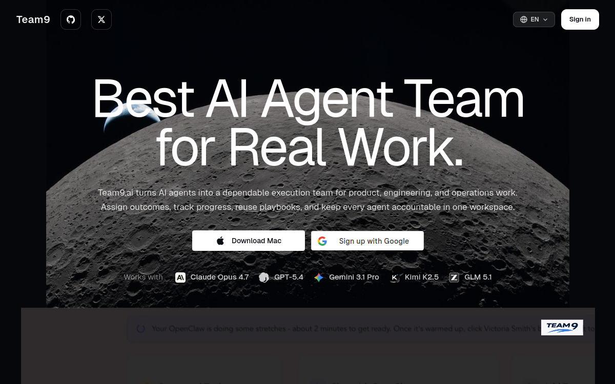 Screenshot di Team9 AI