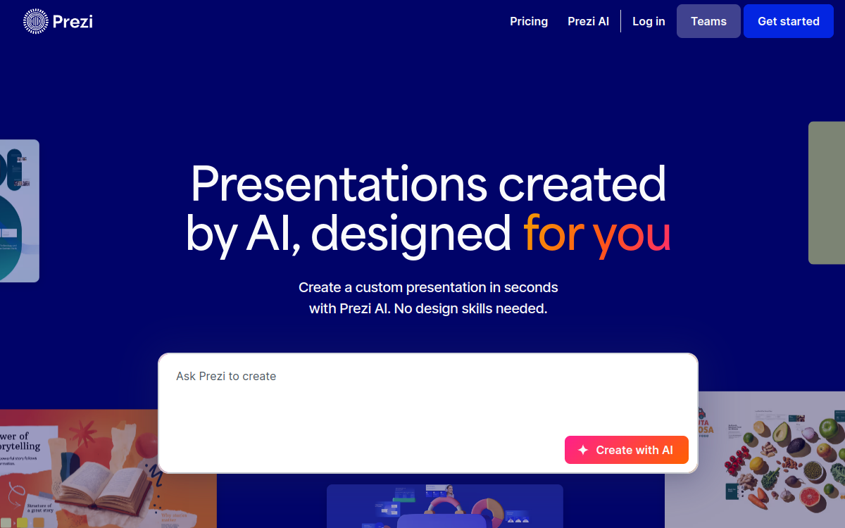 Screenshot di Prezi AI