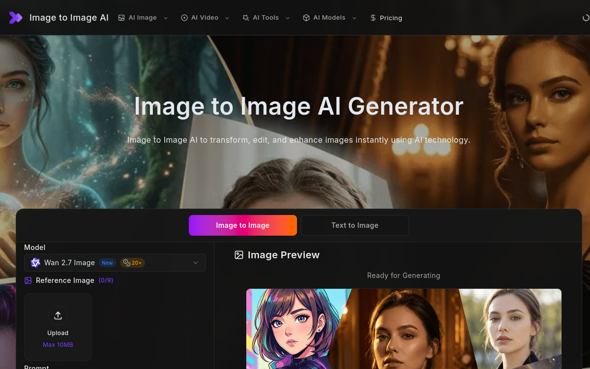 Screenshot di Image to Image AI