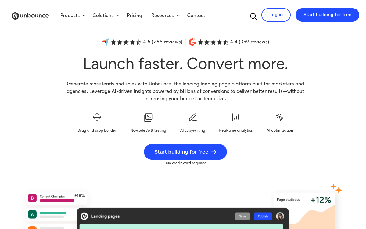 Screenshot di Unbounce