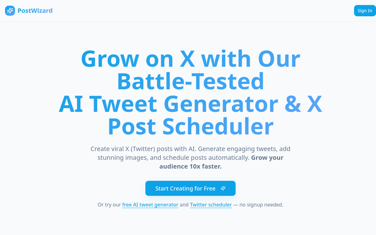 Screenshot di PostWizard AI