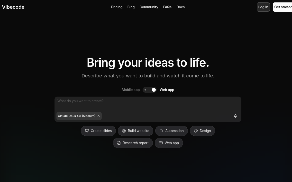 Screenshot di Vibecode