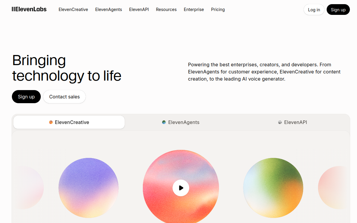 Screenshot di ElevenLabs