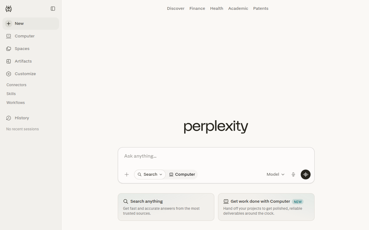 Screenshot di Perplexity AI