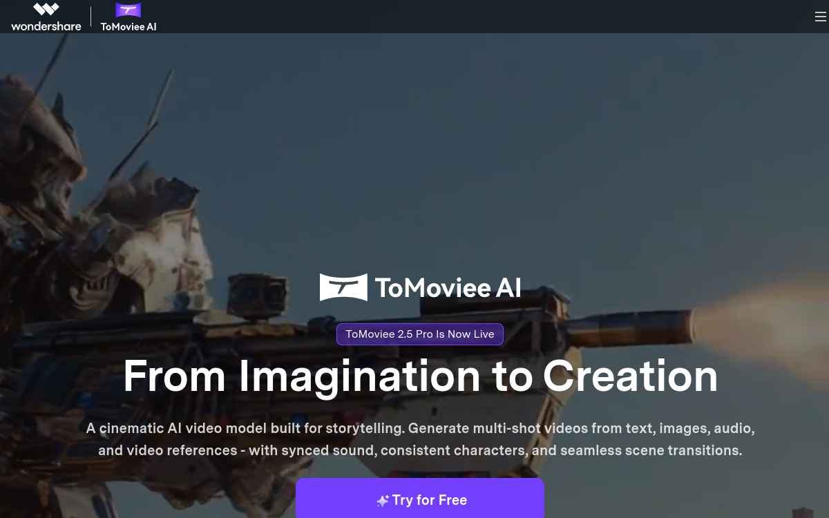 Screenshot di ToMoviee AI
