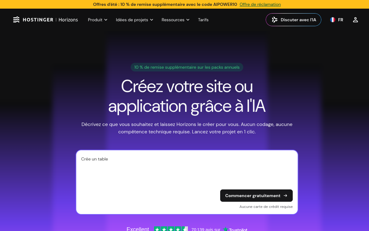 Screenshot di Hostinger Horizons