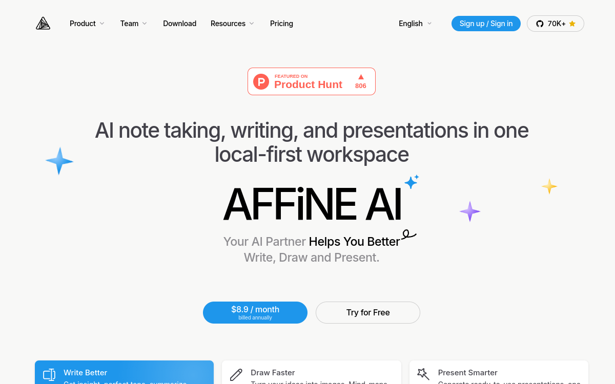 Screenshot di AFFiNE AI