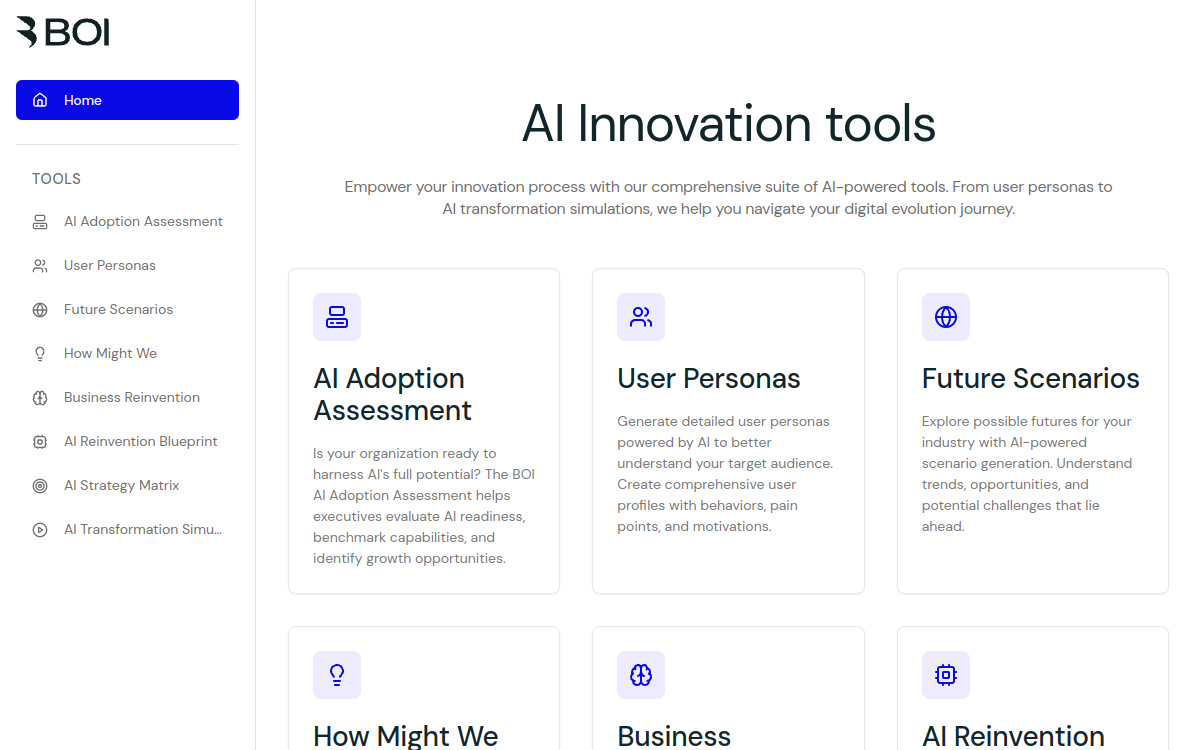 Screenshot di Board of Innovation AI Hub