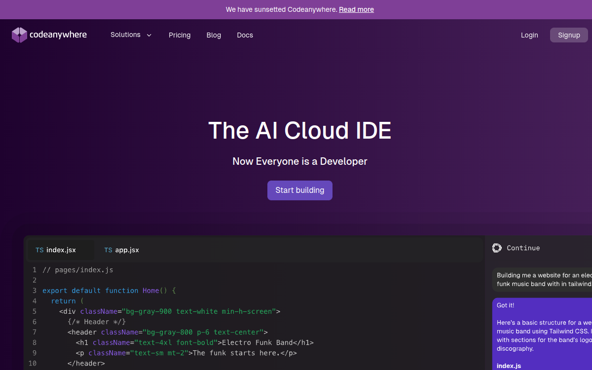 Screenshot di Codeanywhere