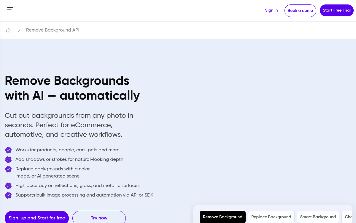 Screenshot di Picsart Remove Background API
