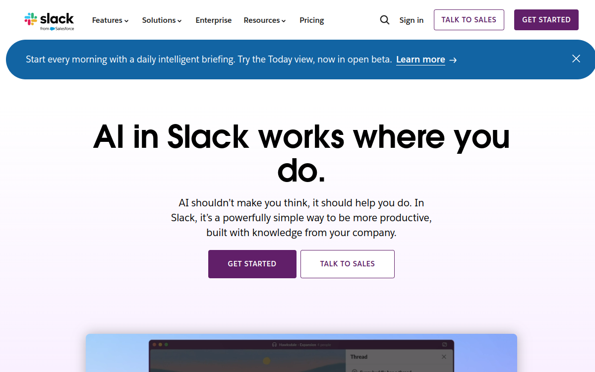 Screenshot di Slack AI
