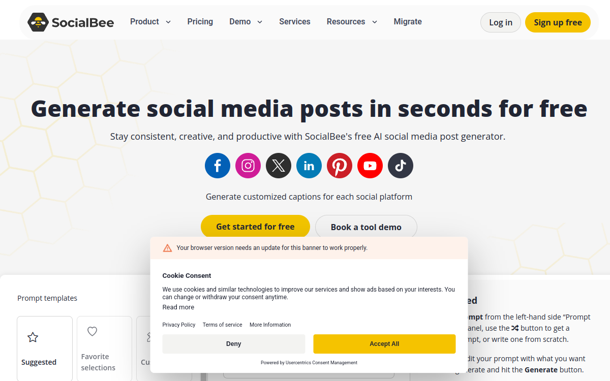 Screenshot di SocialBee AI Post Generator