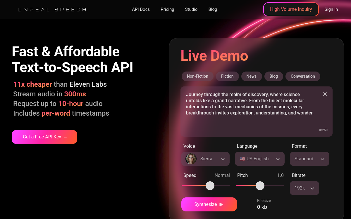 Screenshot di Unreal Speech