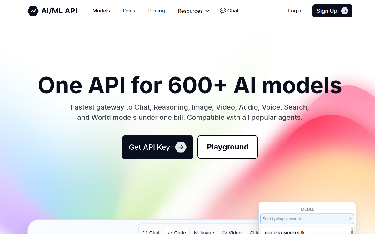 Screenshot di AI/ML API