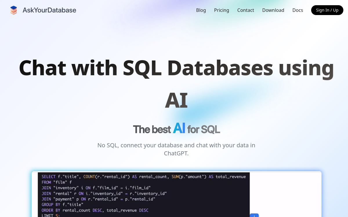 Screenshot di AskYourDatabase