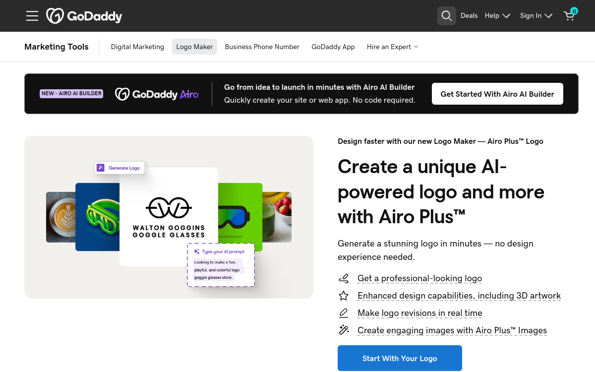 Screenshot di GoDaddy Logo Maker