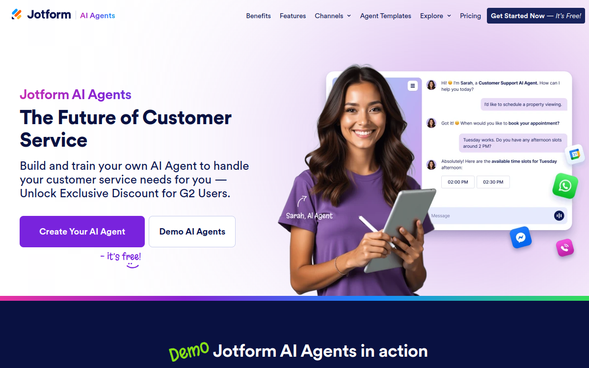 Screenshot di Jotform AI Agents
