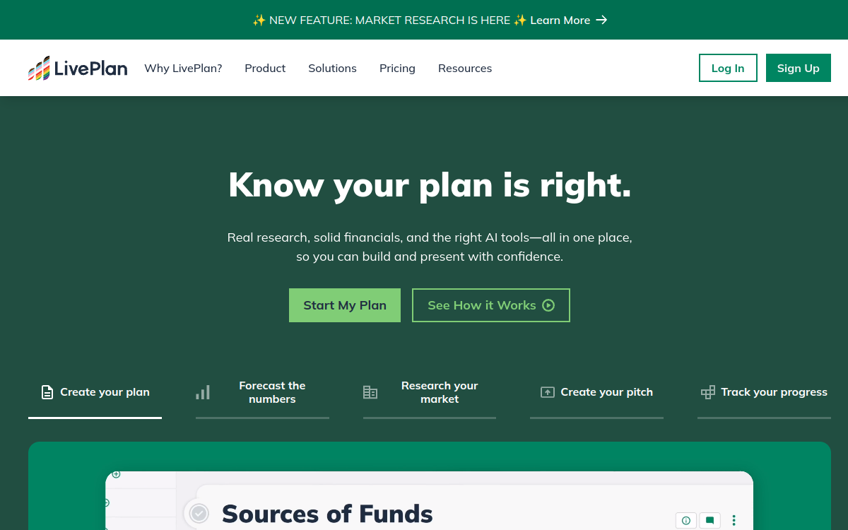 Screenshot di LivePlan